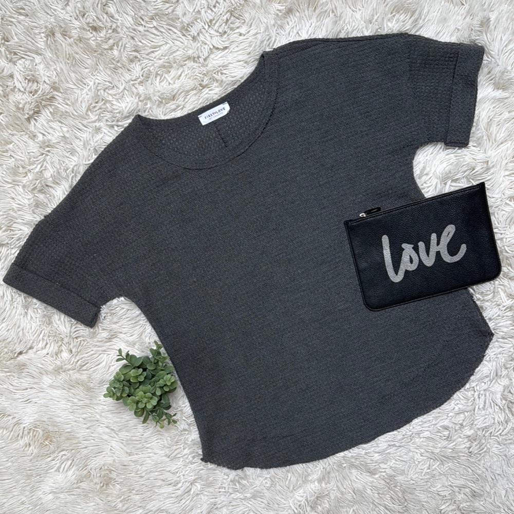 🎉HP🎉 First Love Short Sleeve Waffle Tee 💗 Charcoal
